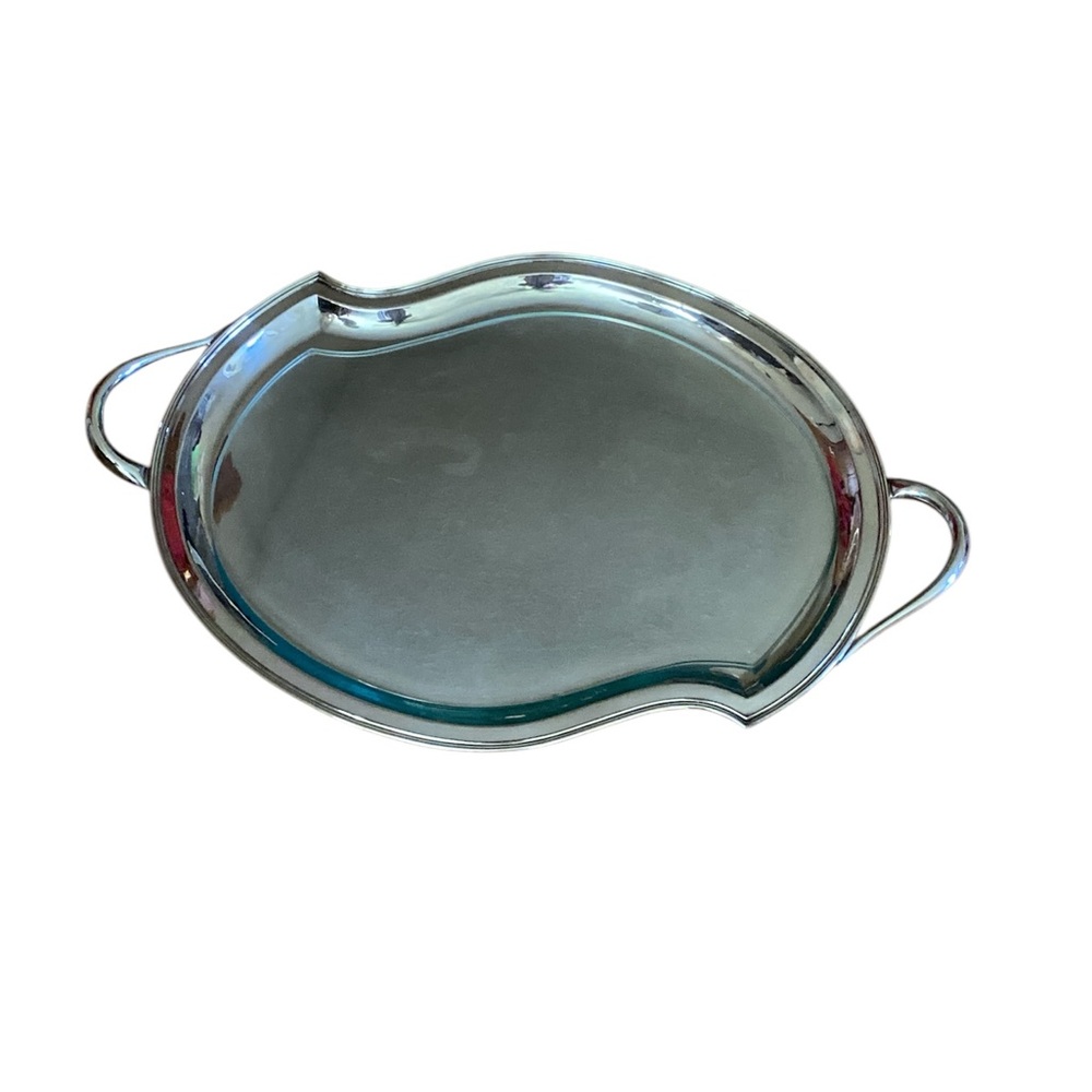 1963 Vintage EUGEN FERNER Silver Plate Handwork Serving Platter w/  Glass Insert
